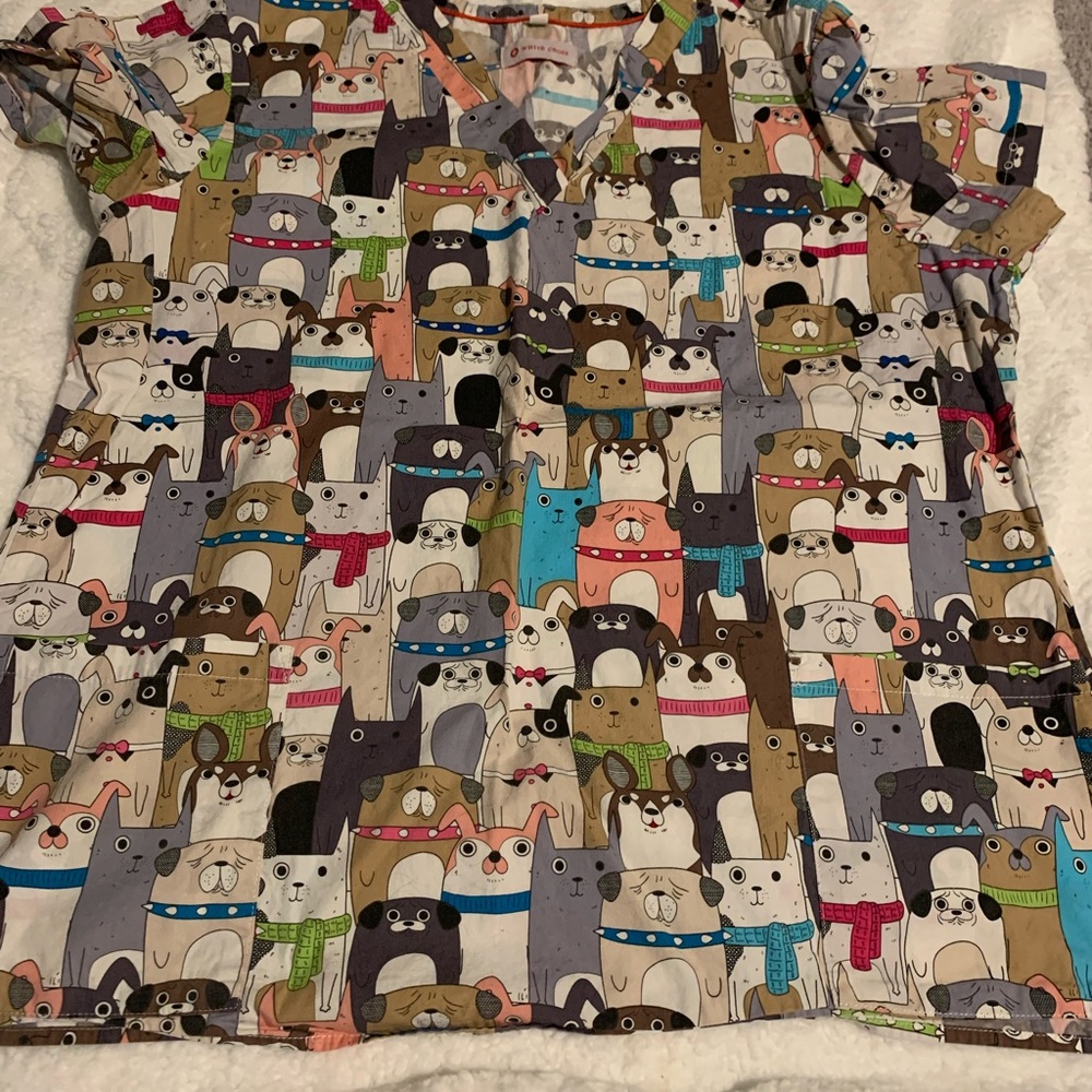 White Cross print scrub top